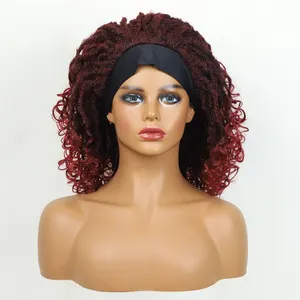 أسعار الجملة شعر مستعار نسائي متوسط الطول أسود ربطة رأس أحمر شعر مجعد اصطناعي للنساء