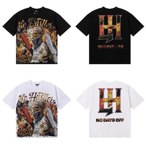 T-shirt unisexe en coton respirant avec imprimé ange masqué tatoué, style américain tendance, transfert thermique et strass - Product Image 1