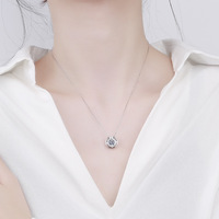 Collier pendentif double halo en moissanite bleue, argent 925, coupe ronde 1 carat VVS GRA, bijoux coréens colorés, tendance