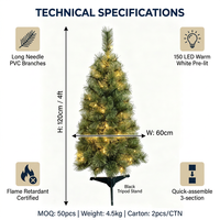 Sapin de Noël artificiel réaliste de haute qualité, 3 pieds de long, en pin aiguille, avec lumières LED pré-éclairées blanc chaud pour la maison et les fêtes