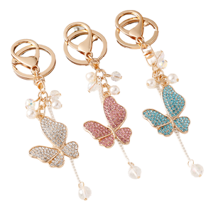 Llavero Portamonedas para Niñas Estilo Dibujos Animados, Diseño de Mariposa con Pedrería y Perlas, Aleación Decorativa, Forma 3D Troquelada, para Mochilas Escolares - Product Image 1