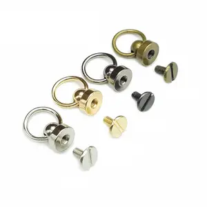 Rắn Brass chuỗi mạ da Stud Nail đinh vít kết nối trở lại kéo bóng Vòng O vòng vòng dây đeo khóa cho túi xách DIY