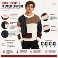 Pull en tricot patchwork pour homme FNJIA, col rond, manches longues, texture torsadée, fabricant de marque privée