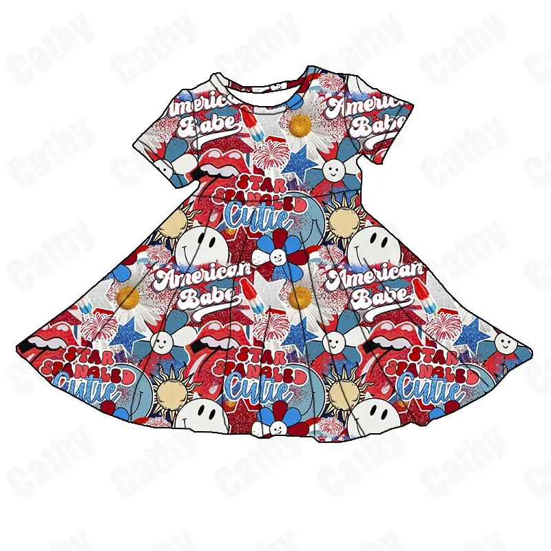 סיטונאי Custom תינוק עיצוב שמלה קצר שרוול בנות <span class=keywords><strong>אמריקאי</strong></span> בייב חמוד ארטיק עיצוב מסובב שמלה לילדים מסיבת שמלה
