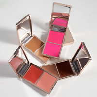Palette de Fard à Joues Crème-Poudre Chaude de Luxe Dorée, 10 Nouvelles Teintes, Logo Personnalisé, Longue Tenue, Fini Mat & Lumineux, Vibrante, 2 en 1