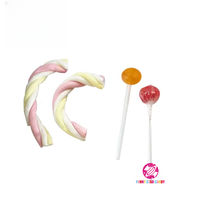 Sucette dure 2-en-1 en gros, halal, saveur fruitée, mini guimauve torsadée, bonbon au coton