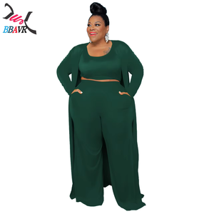 Hot Selling Products 2025 Stylish Fashion Casual Solid Color <b>Plus</b> <b>Size</b> Women Clothing 3 Piece Sets - Product Image 3