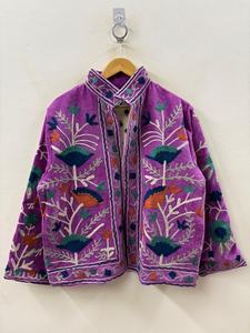 Veste en velours violet brodée Suzani, manteau indien bohème pour femmes, fournisseur en gros, fabricant Inde - Product Image 1