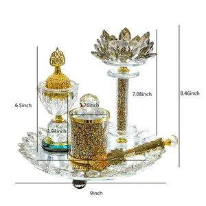 Ywbeyond Luxury Dubai Censer Crystal Lotus Bakhoor Incense Burner Set Rhinestone Decoration Arabian Incense Burner