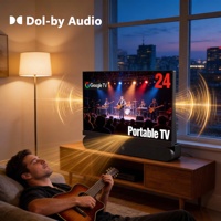 DC 12V 3-Stunden Akkulaufzeit 24-Zoll Tragbarer Smart Google TV für Küche Camping Outdoor