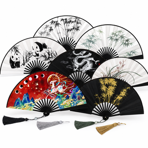 Abanico Plegable de 8 Pulgadas con Diseños de Orquídea, Dragón, Caballo, Grulla y Panda; Estilo Antiguo de la Ropa Tradicional China Han; Tendencia Nacional - Product Image 3