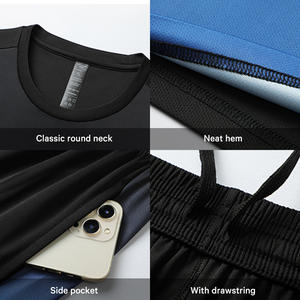 Мужской спортивный костюм OEM: комплект из 2 предметов (футболка с длинным рукавом и шорты) для фитнеса, тренировок, бега, быстросохнущий, на заказ - Product Image 4