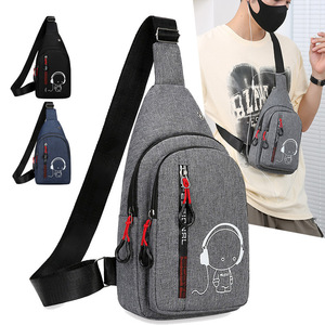 Men's Chest Bag Oxford Cloth Gray Black Blue Printing Fashionable Leisure Travel Crossbody Bag Multi Layer Outdoor Use - Product Image 2
