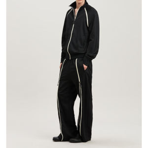 Bordino anteriore bianco <span class=keywords><strong>con</strong></span> spacchi e Zip nella parte inferiore Vintage fit <span class=keywords><strong>con</strong></span> Zip <span class=keywords><strong>con</strong></span> dettagli elasticizzati a vita media <span class=keywords><strong>pantaloni</strong></span> sportivi neri da uomo - Product Image 5