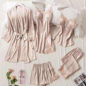 Ensemble de pyjamas en <span class=keywords><strong>satin</strong></span> thermique solide pour femmes, 5 pièces, <span class=keywords><strong>grande</strong></span> <span class=keywords><strong>taille</strong></span>, chemises de nuit XL, ensembles de pyjamas - Product Image 3