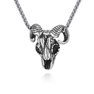 Collar de acero de titanio con cabeza de cabra y calavera oscura, estilo retro único y a la moda, colgante gótico de diablo/Sátaná, nicho y exclusivo - Product Image 5