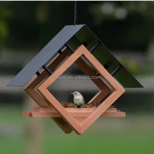 户外木制鸟屋天井装饰六角形凉亭悬挂鸟巢木制喂鸟器