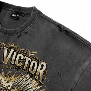 T-shirt décontracté pour homme en coton respirant, coupe oversize, col rond, manches courtes, style vintage délavé à l'acide, avec impression personnalisée sur le devant - Product Image 4