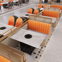 Ensemble de table et de chaises de restaurant occidental de luxe XZY OEM ODM, canapé en cuir orange-gris, restaurant de barbecue, restaurant de fondue, table en dalle de roche