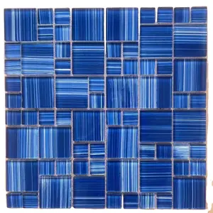 Bluwhale 20x20mm Hot Fusione Mosaico Piscina Blu Iridescente Mosaico di Cristallo Piastrelle di Vetro Bagno Decorazione Della Parete Della Piscina