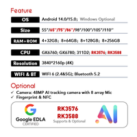 Pizarra Interactiva Inteligente 4K de 65-75 Pulgadas con Lápiz y Control Remoto Gratuitos, Panel Plano Inteligente para Escuela