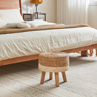 Reposapiés Otomano Ecológico Tejido a Mano con Patas de Madera Maciza, Banco Versátil para Entrada, Asiento para Tocador, Reposapiés para Sala de Estar