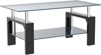 Nouvelle conception 2026, quantité minimale de commande 50 pièces, table basse rectangulaire noire moderne 2026 avec pieds en bois et plateau en verre pour salon, table à thé