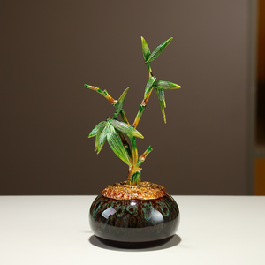 Ornement en céramique et bambou, pot émaillé, symbole de prospérité, décoration porte-bonheur pour salon, entrée, meuble TV - Product Image 3