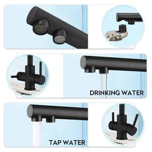 ก๊อกน้ำห้องครัวสแตนเลส 304 คลาสสิก พร้อมมือจับคู่ สีดำ สำหรับน้ำร้อนและน้ำเย็น เหมาะสำหรับโรงแรม - Product Image 4