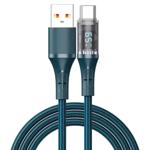 Top Selling Custom USB C Cable Nylon LED Digital Display USB 2.0 TYPE-C Redmi Note 7 Pro Network Cable Wire Rohs Foil PD 65W