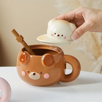 Mug en céramique créatif et mignon, motif ours en 3D, haute qualité, résistant aux hautes températures, avec couvercle et poignée, pour la maison