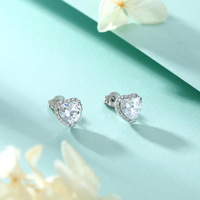 Pendiente personalizable de Halo para mujer, 7x7mm, accesorio con rodio chapado, tachuelas de plata 925