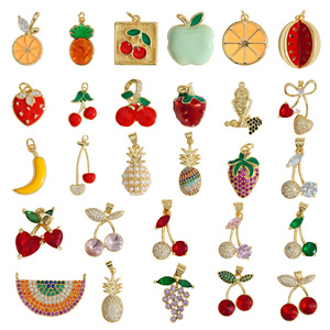Fruit-Themed Alloy Pendant Earrings For Women Zinc Alloy Bezel Setting Dangle Earrings With Strawberries Pineapples Apples - Product Image 1