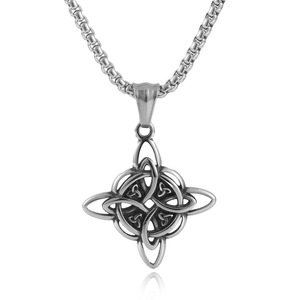 Celtic Pendant <b>Titanium</b> Steel Geometric Lucky Knot Men's Necklace Silver Retro Style 3.0x60cm Chain 24085 - Product Image 1