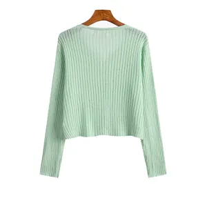 Sommer koreanische Stil Damen lose gestrickte Strickjacke Pullover Mode lässig dünne Damen einfarbig Knopf Jacke Pullover