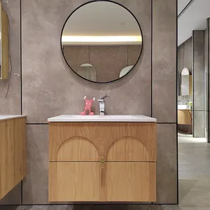 35.5英寸壁挂式浴室梳妆台全套带发光二极管镜子和洗手盆浴室小柜
