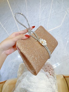 New Sparkling <b>Small</b> Evening Clutch <b>Bag</b> With Pearl Decoration Chain Strap Magnetic Buckle Polyester Women's Tanjing - Product Image 2