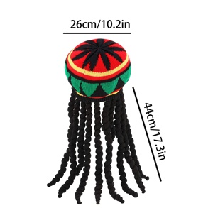 MADESHINE Chapeau Rasta Jamaïcain Bob Marley avec Perruque Dreadlocks, Style Bohème, Longue Tresse Kufi, pour Fête Ethnique et Déguisement Cosplay - Product Image 2