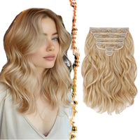 Extensions de cheveux à clips en nano-pointe ondulée courte, 6 pièces, tête entière, épaisses, douces, fibre haute température pour femmes, usage quotidien et pour les fêtes