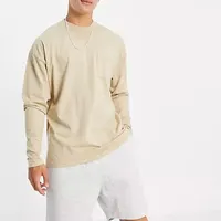 Kaus Polos Lengan Panjang Ukuran Besar Pria Kustom Kualitas Tinggi Kaus Katun 100% dengan Saku
