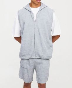 Light Grey Oversized Fit Ribbed Knitted Zip Through Hoodie and <b>Shorts</b> Set Blank Sports <b>Tech</b> Suit - Product Image 1