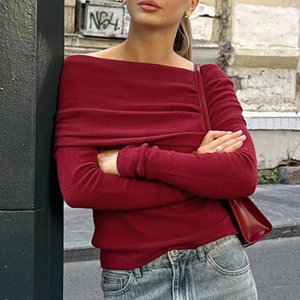 Enyami donna Sexy bordeaux senza spalline con <span class=keywords><strong>scollo</strong></span> <span class=keywords><strong>a</strong></span> <span class=keywords><strong>barca</strong></span> senza spalline <span class=keywords><strong>a</strong></span> manica lunga aderente in maglia aderente <span class=keywords><strong>a</strong></span> maglia Pullover top blusa - Product Image 1