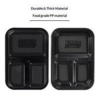 Boîte à repas en plastique noir épaissi PP, conteneur alimentaire à 1, 3 ou 5 compartiments, emballage alimentaire anti-fuite pour restaurant