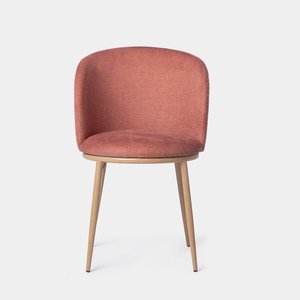 Fauteuil de salle à manger en <span class=keywords><strong>tissu</strong></span> <span class=keywords><strong>rose</strong></span> |   <span class=keywords><strong>Chaise</strong></span> de style <span class=keywords><strong>scandinave</strong></span> avec impression bois par transfert thermique et pieds en métal - Product Image 2