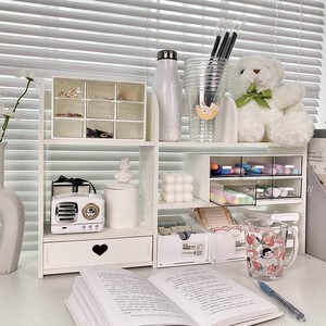 <b>Desktop</b> Storage Rack Wood Plastic Composite 2 Tier Rectangle Office Organizer Makeup <b>Desktop</b> Bedroom Living Room Storage <b>Shelf</b> - Product Image 2