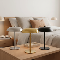 Lampe d'ambiance LED rechargeable à commande tactile, trois couleurs, intensité variable, en fer forgé, type dôme champignon, pour table, chambre et salle à manger
