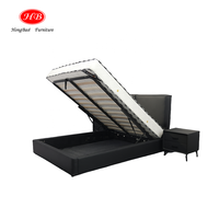 Lit de Rangement pour Mobilier de Maison Démonté, Capitonnage et Cadre en Métal avec Vérins Hydrauliques Obliques à Poussée