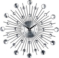 3D Quartz Crystal Wall Clock Battery Powered Celebration Decorative Metal Sparkling Bling Diamond-Studded Silver Kitchen Living