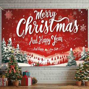 Bannière de Noël personnalisée certifiée CE, impression personnalisée, décoration de fête du Nouvel An, bannière suspendue, toile de fond en PVC vinyle - Product Image 1
