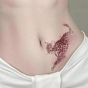 Autocollant de tatouage temporaire intégral imprimé par transfert à l'eau, motif tête de léopard et papillon scintillant, rose, résistant à l'eau, longue durée - Product Image 4